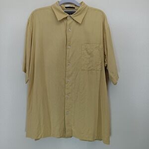 Tuscano 100% Silk Embroidered Button-Up Shirt Men's Large Yellow